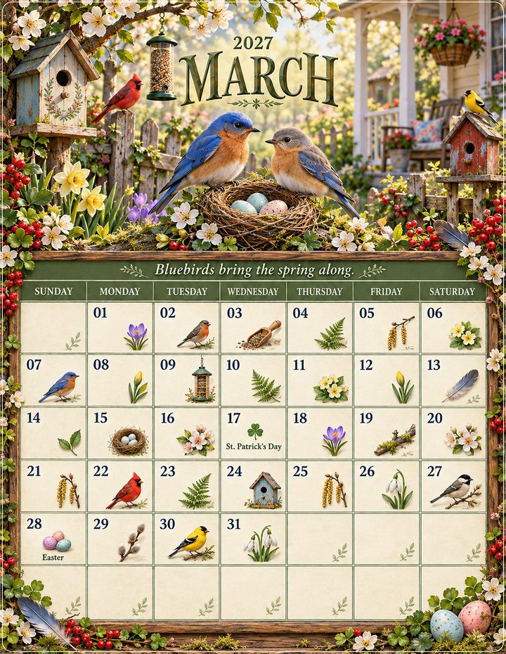 Backyard Birds of America · March page made with MonthScapes